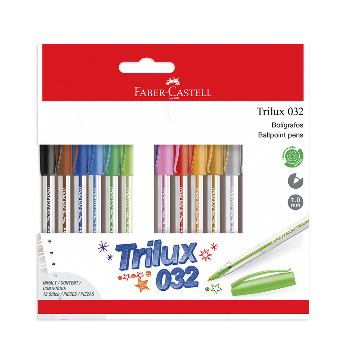 Lápiz Pasta Trilux 032 M Faber-Castell x12 Colores