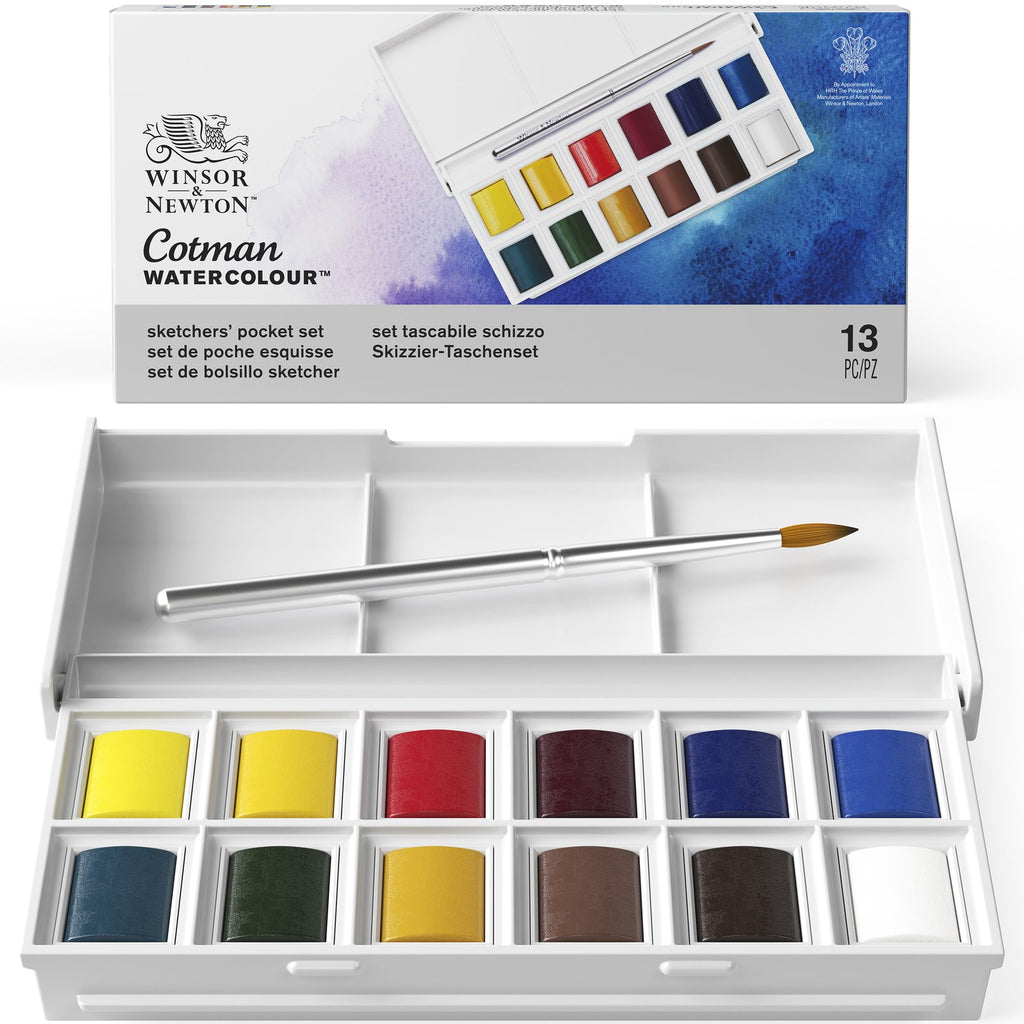 Set Acuarelas Cotman Winsor & Newton 12 Medio Godet + Pincel