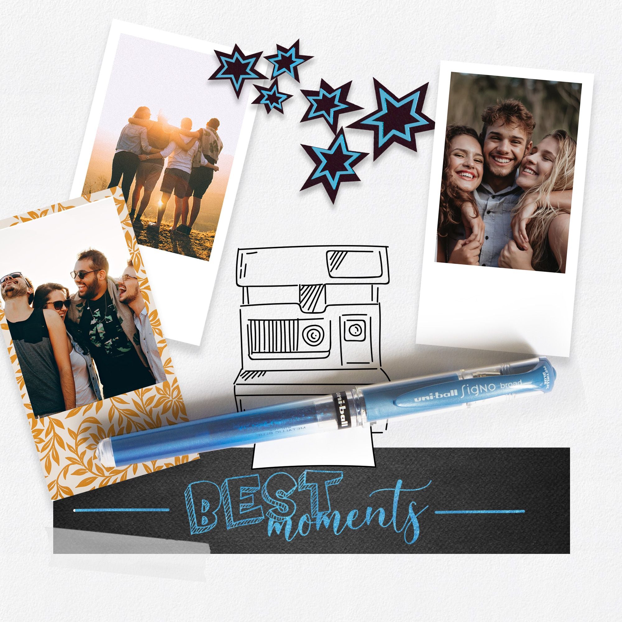 Lápices Gel Uniball Signo broad BC x3 blanco/dorado/plateado