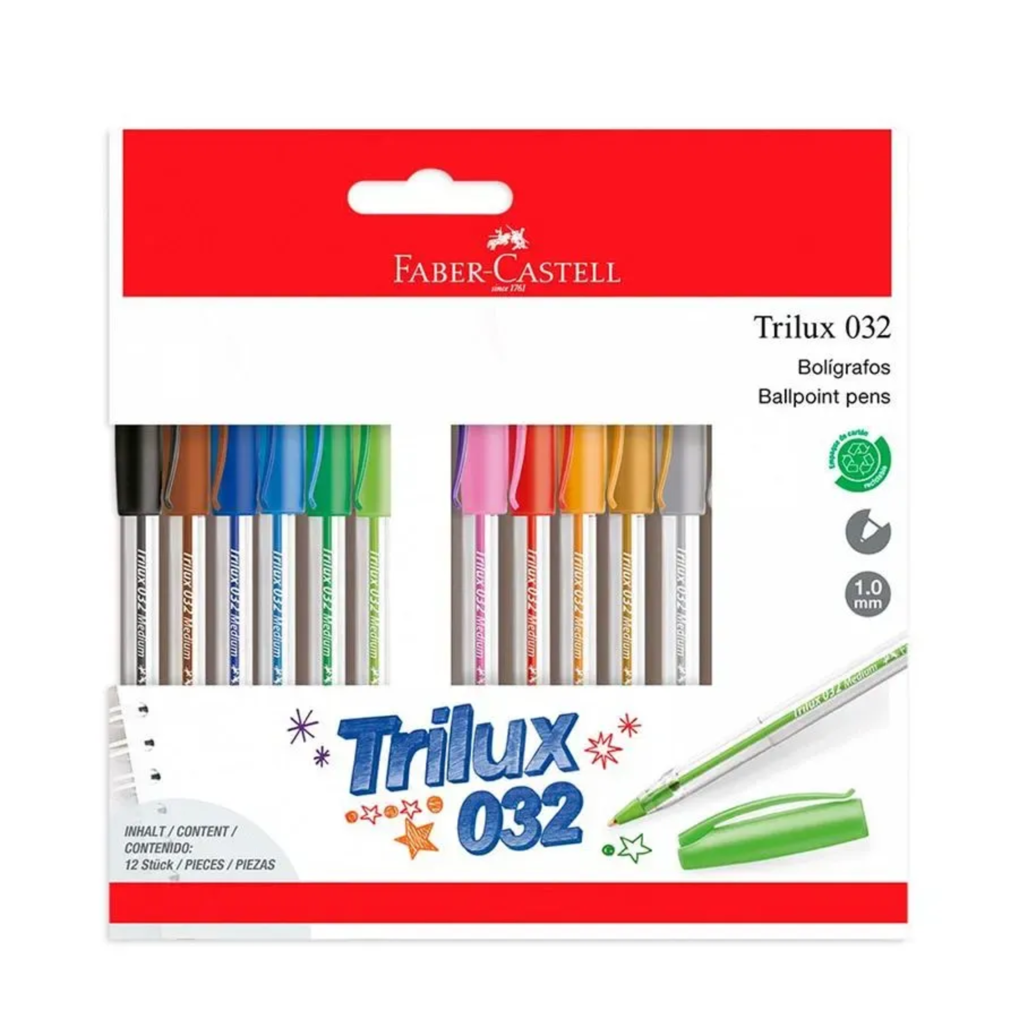 Bolígrafos Pasta Trilux 032 M Faber-Castell Pack Azul + Rojo