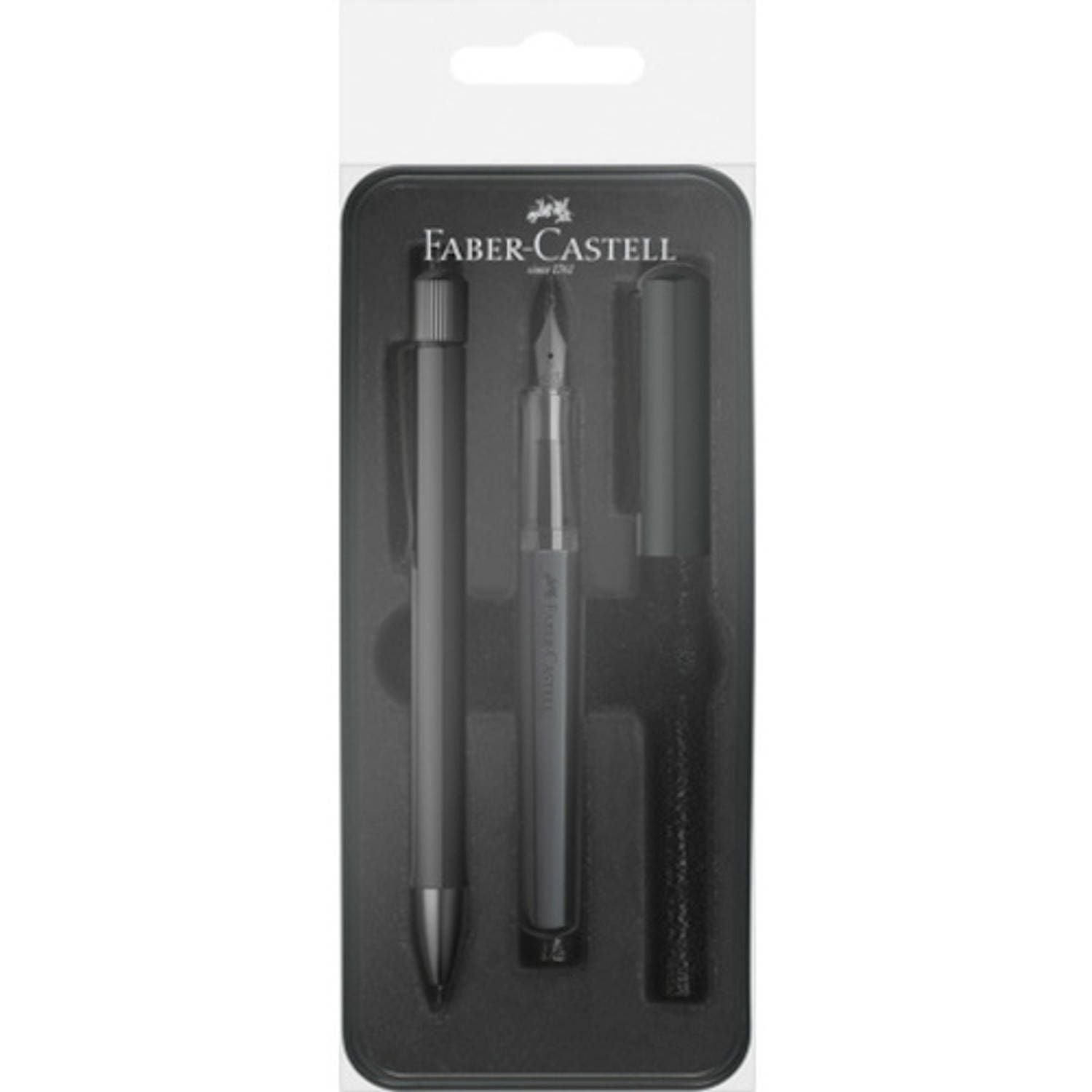Set Pluma M + Bolígrafo Hexo Faber-Castell Negro Mate