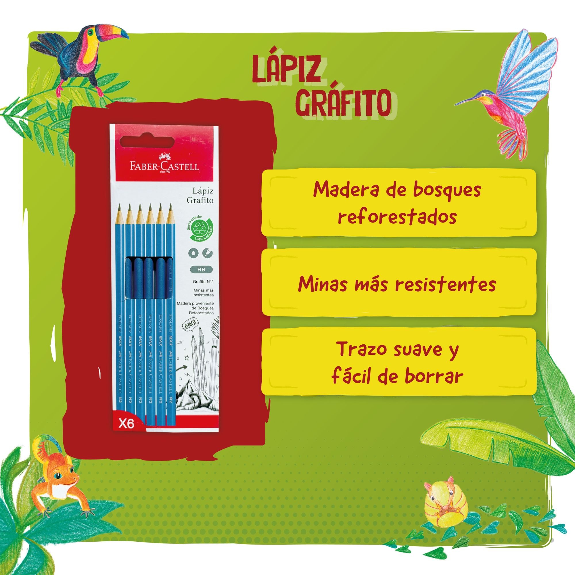 Lápiz grafito ECO HB Faber-Castell cuerpo azul X6 BC