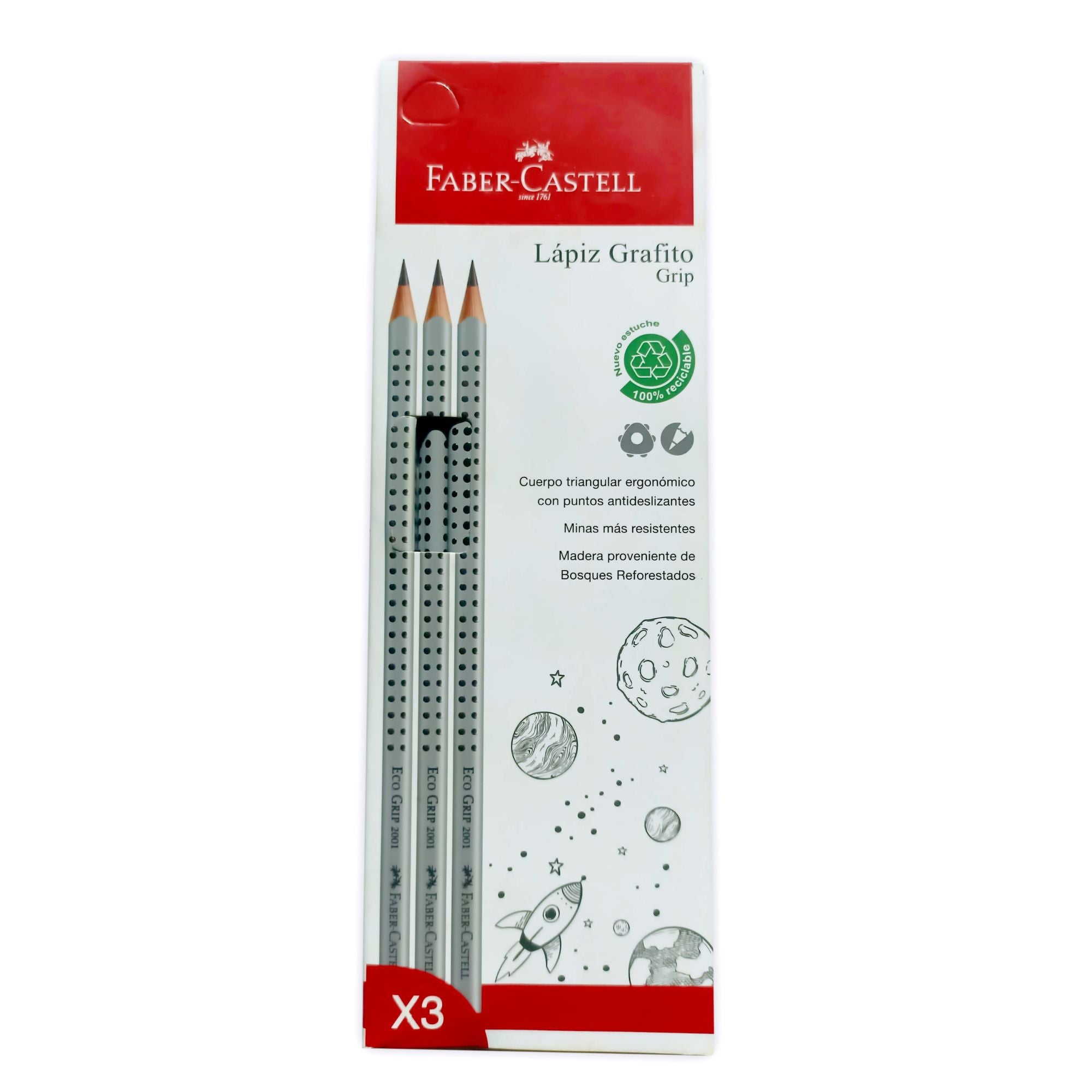 Lápiz grafito Eco Grip Faber-Castell 2001B x3 BC