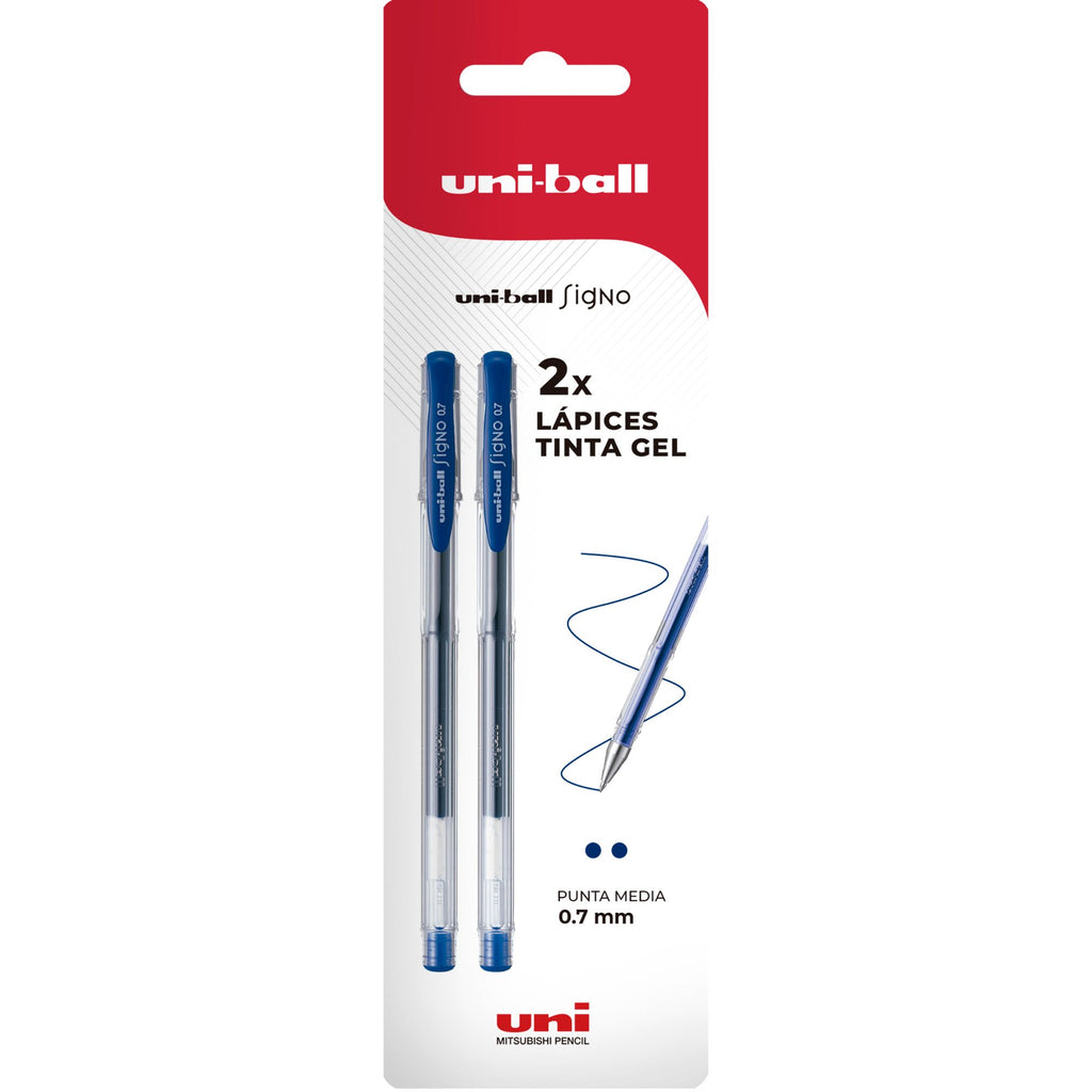 Lápices Gel Uniball Signo-100 0.7mm x2 azules