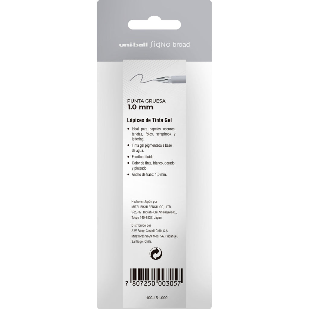 Lápices Gel Uniball Signo broad BC x3 blanco/dorado/plateado