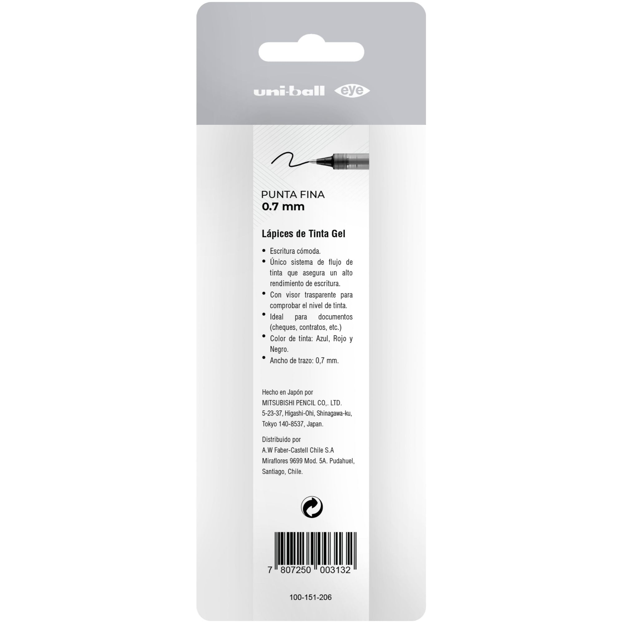 Lápices Gel Uniball Eye BC x3 Colores azul/rojo/negro