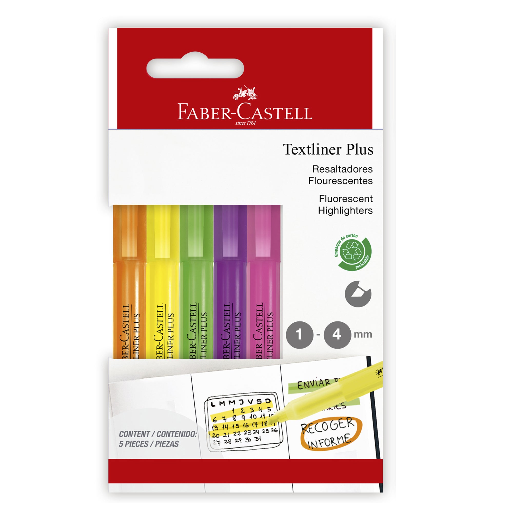 Destacador Textliner Plus Faber-Castell x5 Colores Neón