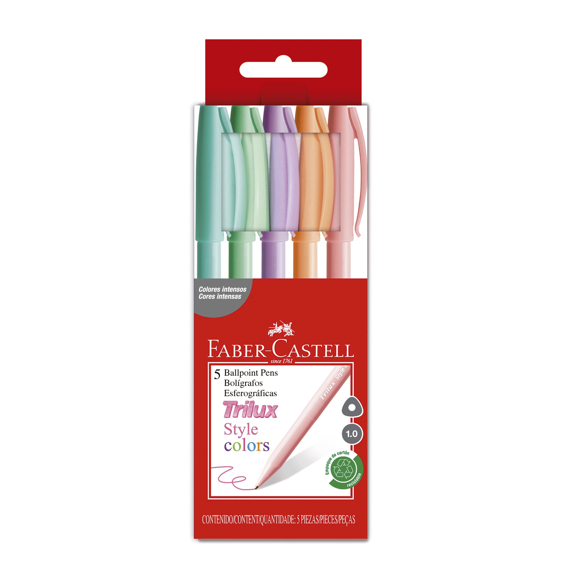 Bolígrafo Trilux 032 M Faber-Castell x5 Colores Pastel