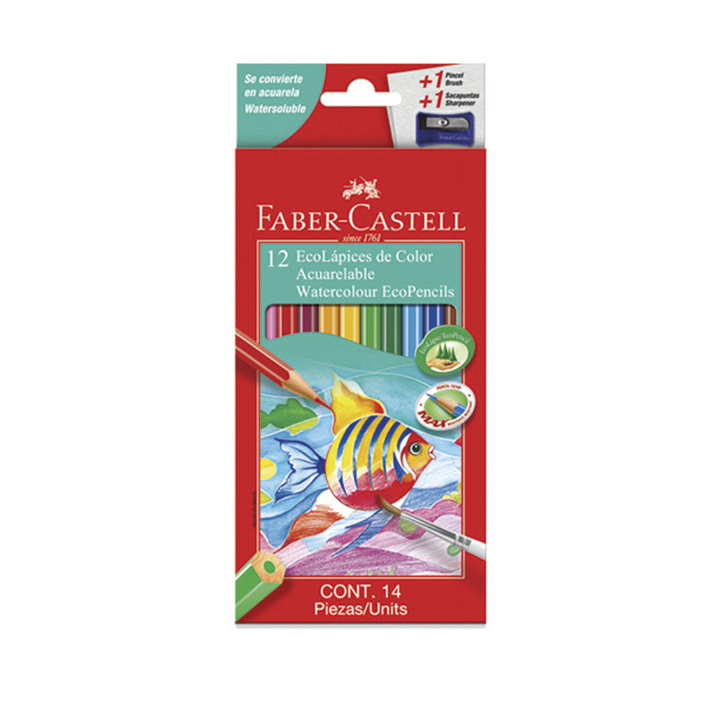 Lápices Acuarela Faber-Castell x12 + Sacapunta + Pincel